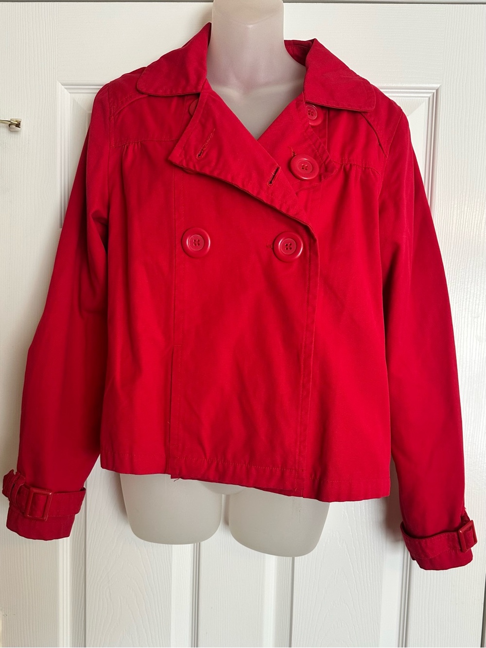 No Boundaries Beight Red Double-Breasted Short Trench Jacket